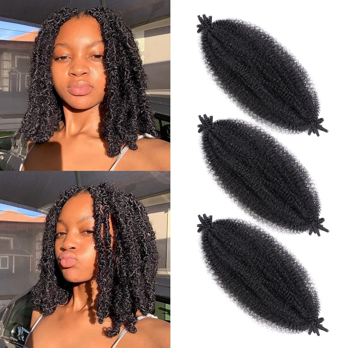 Synthetic Crochet Braid Hair Kinky Curly Braiding Hairs 3 packs Marley Afro Twist Bulk Extensions For Black Woman(8inch,25g/pac)