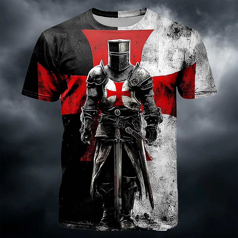 2026 Men's Shirts Vintage Men's T-shirts Knights Templar Print For Men Summer Oversized Tops Short Sleeve Tees Casual O-Neck