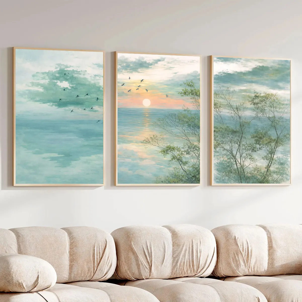 3PCS Sunrise Landscape Art Poster  Japanese Style Wall Decoration  Coastal Wall Art  Canvas Paintings for Room Decor