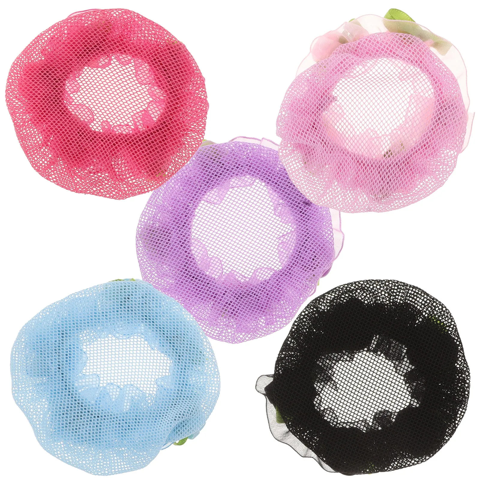 

5pcs Hairnets Ballet Bun Crochet Snood Dance Buns Colored Nets Versatile Hairstyles Soft Durable Polyester Pink Purple Magenta
