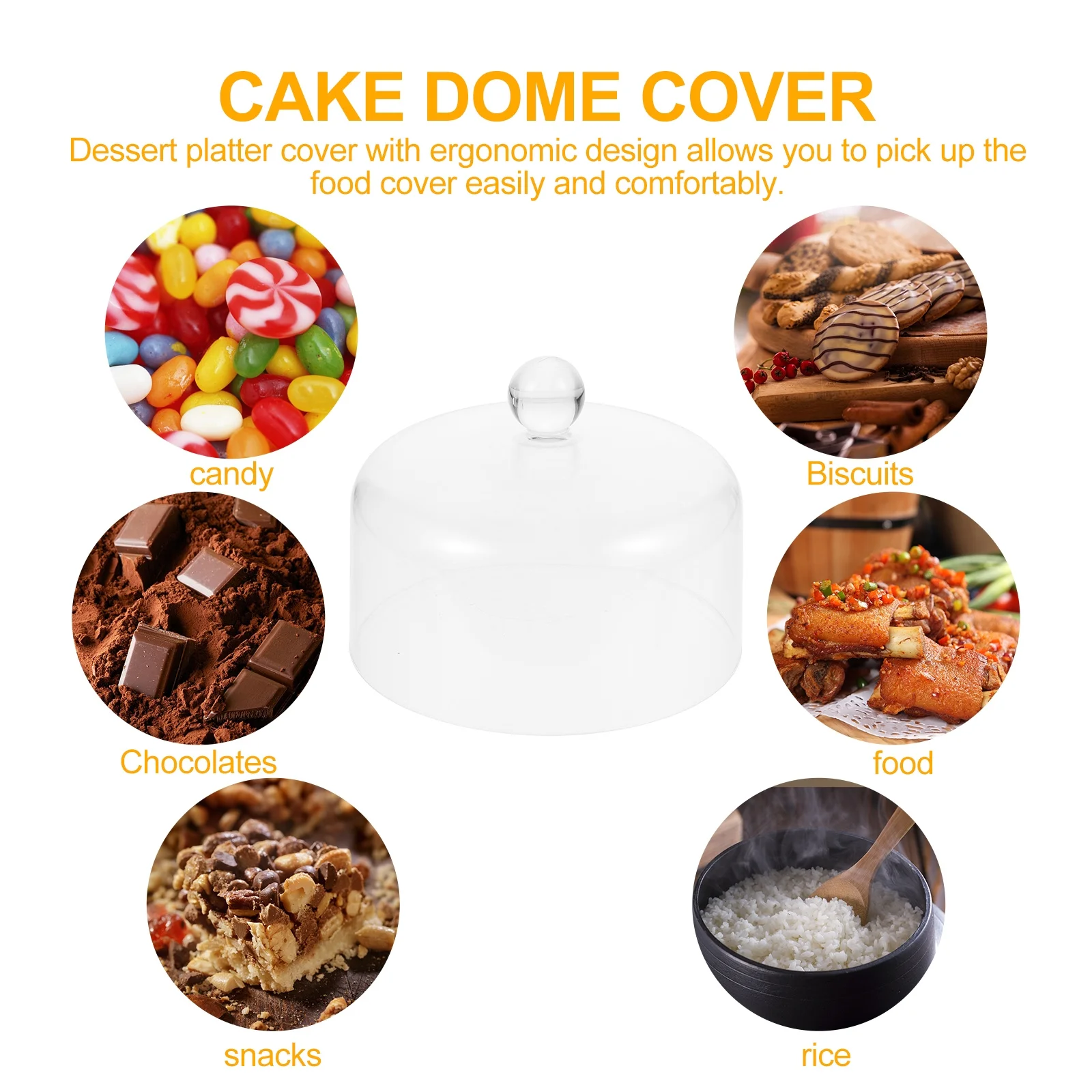 

Acrylic Cake Dome Cover Clear Protective Cover Perfect Size Dome Design Salad Food Storage Convenient Comfortable Pick Up