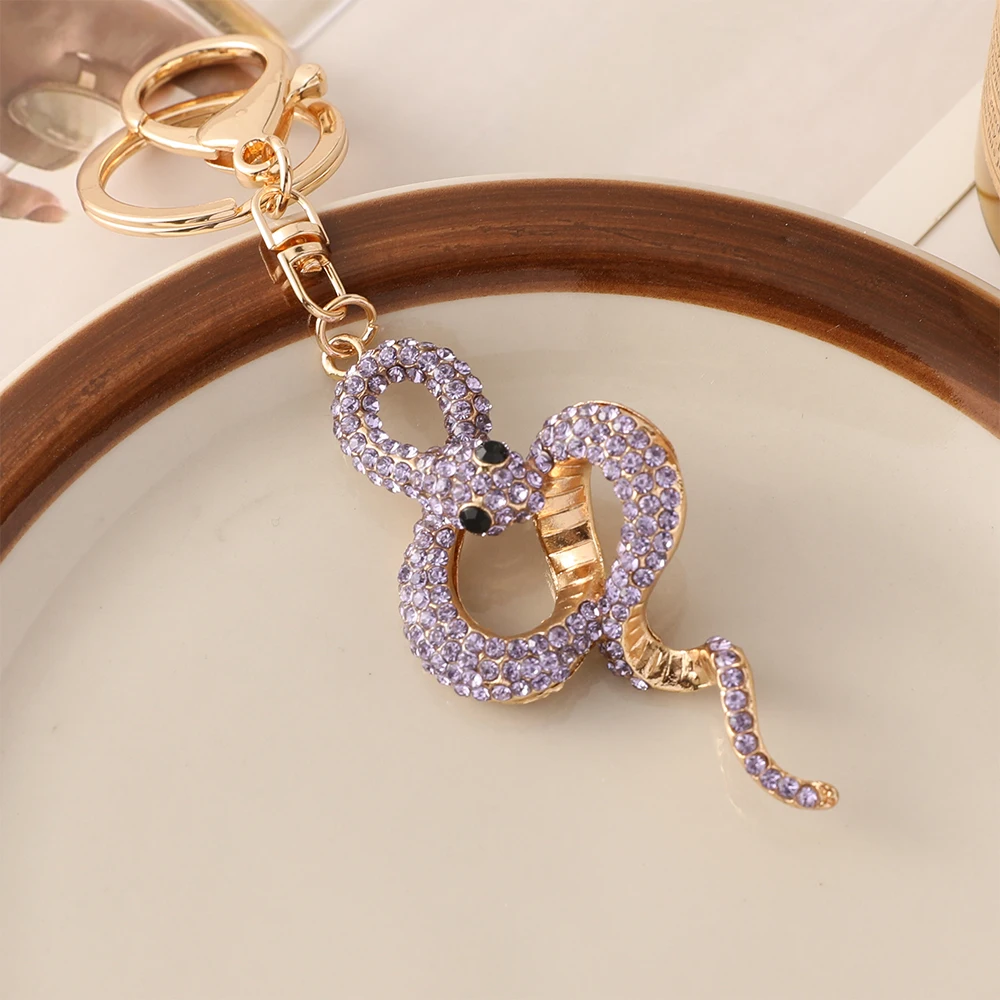 Snake Keychain Crystal Rhinestone Key Ring Women\'s Handbag Pendant Souvenir Gifts for Family and Friends