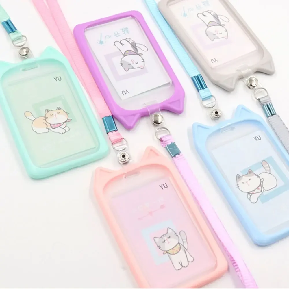 1PC Cartoon Cat Bank Retractable Reel Lanyard Card Holder Credit Cover Case ID Card Sleeve Bus Card Case