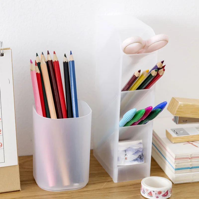 

Pencil Holder Desk Organizer for Pens Storage Brush Stand Desk for School Supplies Kawaii Stationery Office Makeup Storage Box