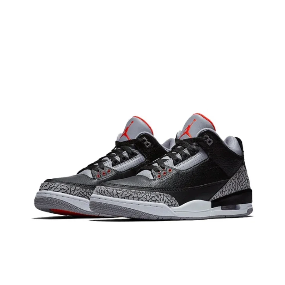 Оригинальные мужские баскетбольные кроссовки Air Jordan 3 «Black Cement» черного и белого красного цвета Chicago Classic Retro 854262 -001