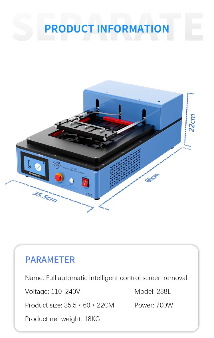 

TBK-288L Fully Intelligence Separator Machine For Phone Screen Disassembly Dedicated For iPhone 6-14 Pro Max LCD Removing Repair