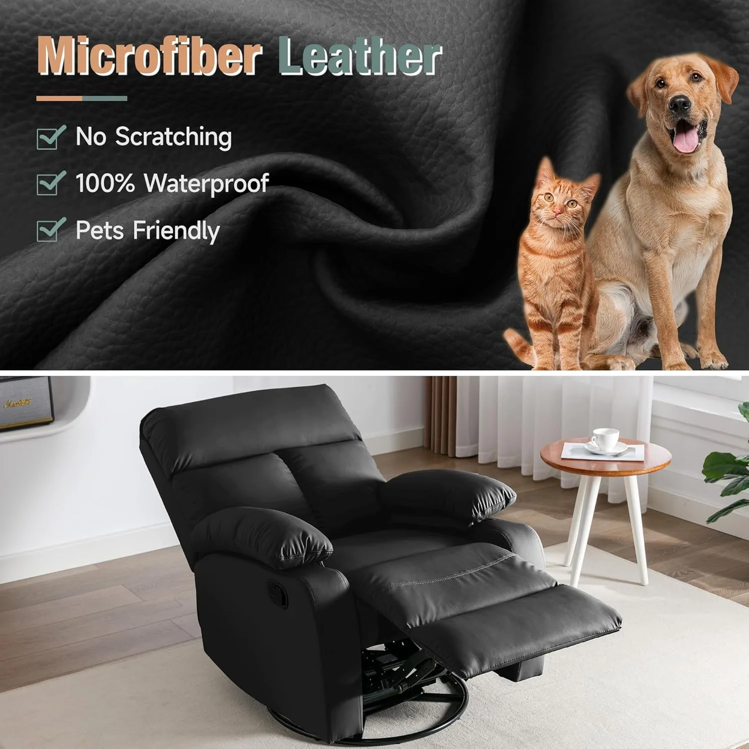 Swivel Rocker Recliner, Rocking Recliners Chair for Small Spaces, Small Rocker Recliner Chair, Nursery Rocking Chairs Black