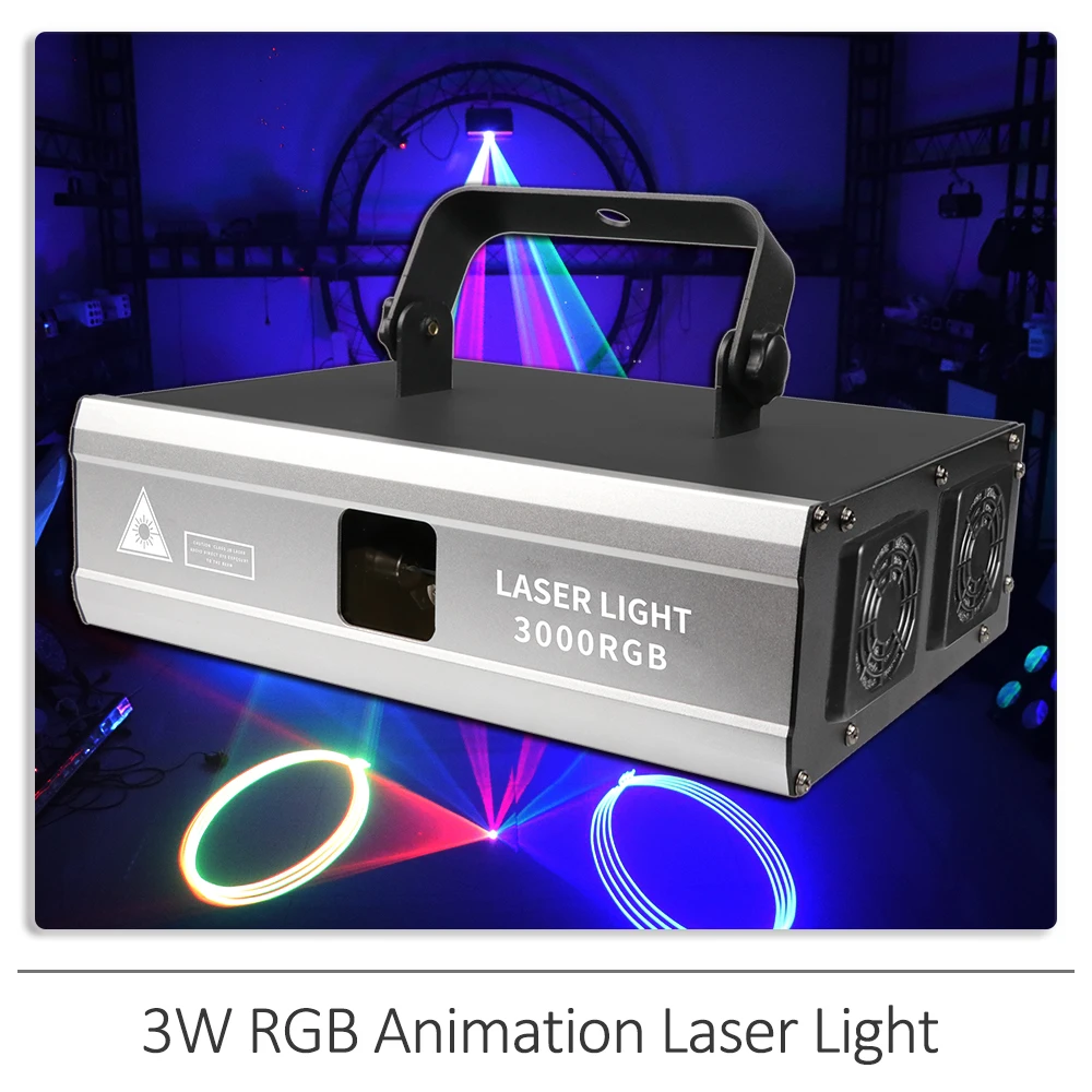 New 3W RGB Animation Laser Projector Light  DJ Sound Party Disco Light For Wedding Party DJ Disco Christmas Stage Effect Lights