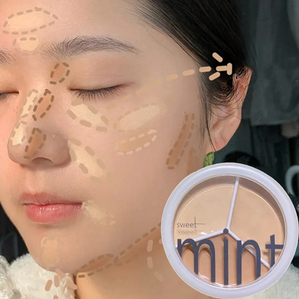 3-Color Eye Brightening Concealer&Contour Cream Full Coverage Oil Control Long Lasting Correcting Spots, Acne, Dark Circles