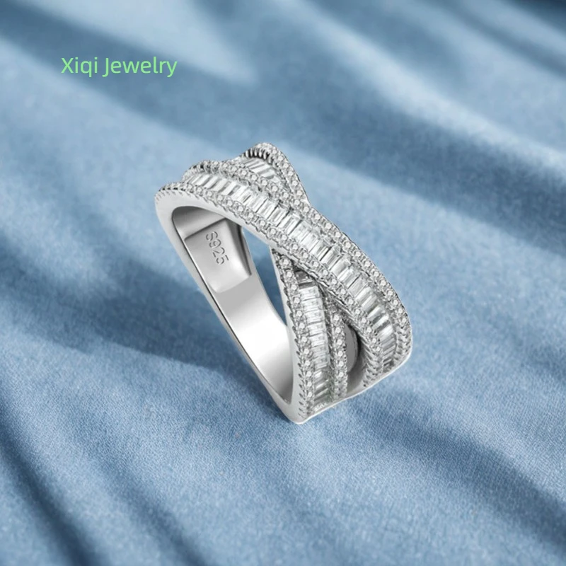 

Xiqi Jewelry S925 Sterling Silver Double Layer Cross Full Diamond Ring Minimalist Stackable Personality Ladies Ring Finger Men's