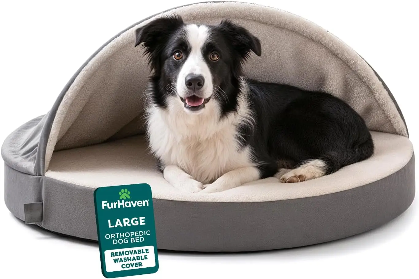 

Orthopedic Round Dog Bed for Large Dogs with Egg Crate Foam Base, Attached Blanket Hood, Removable Washable Cover, Sherpa &