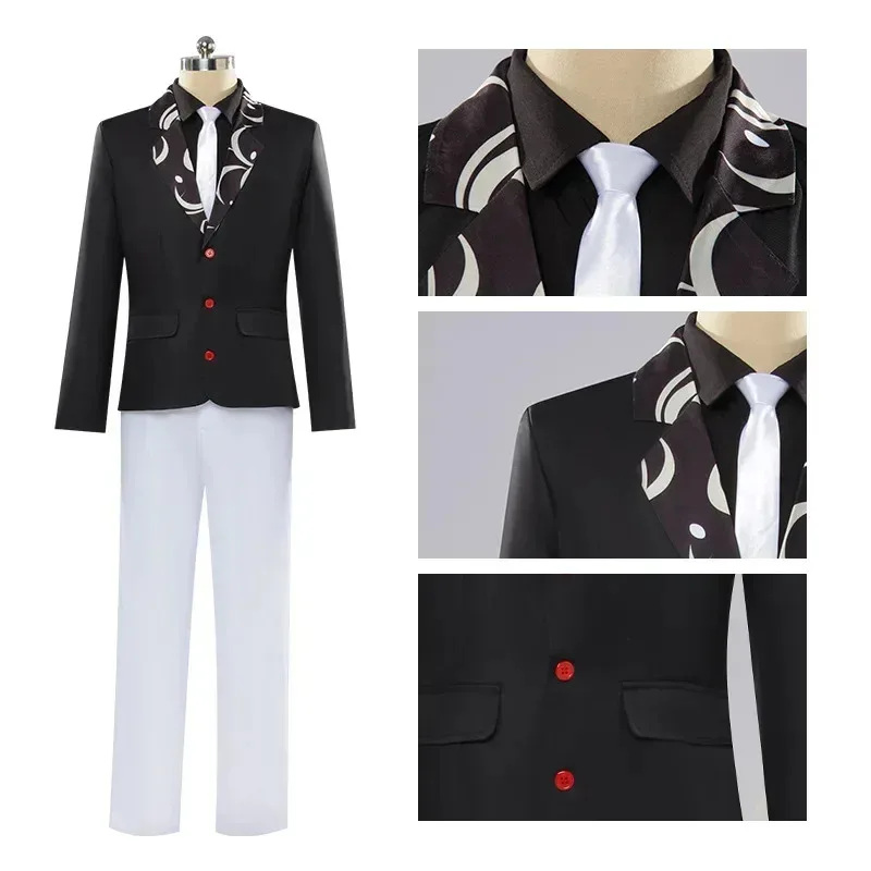 CyAnime 악마 코스프레 슬레이어 키부츠지 무잔 코스프레 의상 고스트 킹 블랙 유니폼 슈트 풀 세트 할로윈 의상 남녀 공용