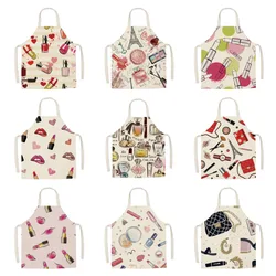 Nail Polish Lipstick Beauty Kitchen Women Apron Household Cleaning Cotton Linen Pinafore Salon Home Cooking Baking Adult BIb