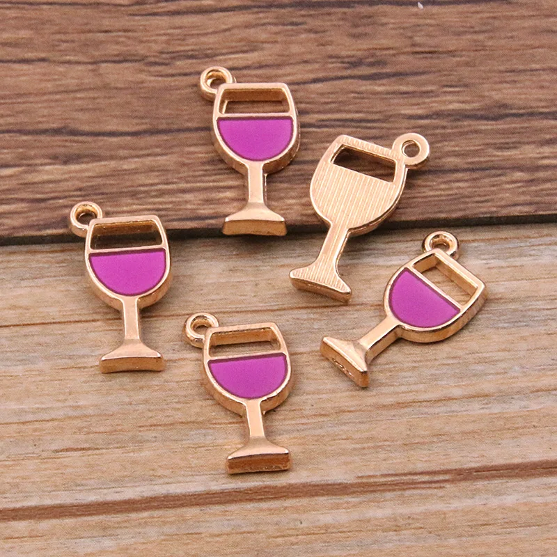 20pcs 9*18mm 4 Color Alloy Metal Drop Oil Wine Glass Charms Drinks Pendant For DIY Bracelet Necklace Jewelry Making