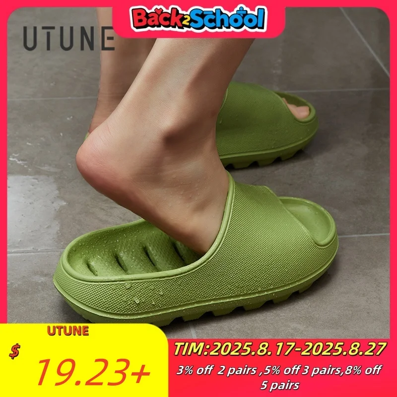 

UTUNE Women Slippers Bathroom Summer Indoor Home Slides Leaking Household Bath Slipper Men Fast Leak Platform Sandals Green