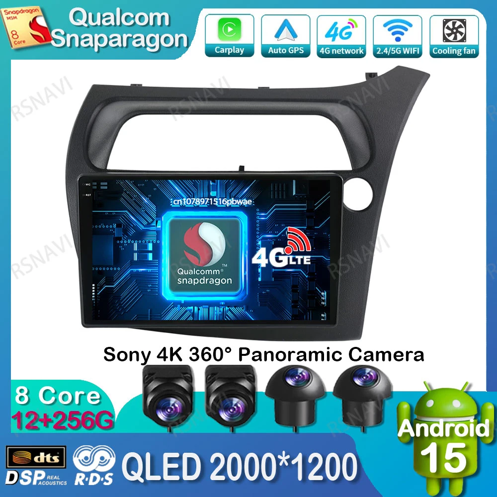 

Android 15 Car Radio For Honda Civic Hatchback 2006-2011 Multimedia DVD 5G WIFI BT DSP Navigation Head Unit 4G LTE Stereo QLED