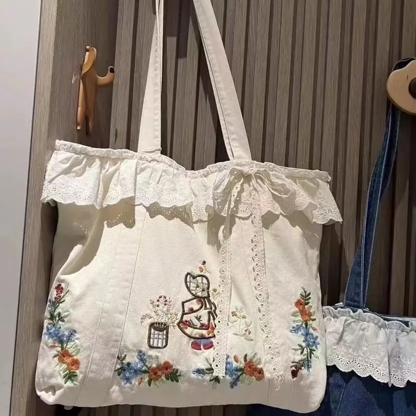 

Lace Splicing Embroidered Shoulder Denim Handbag Bag Crossbody Tote Handbag for Women Canvas Bags Mini Bag Designer Mini Bag