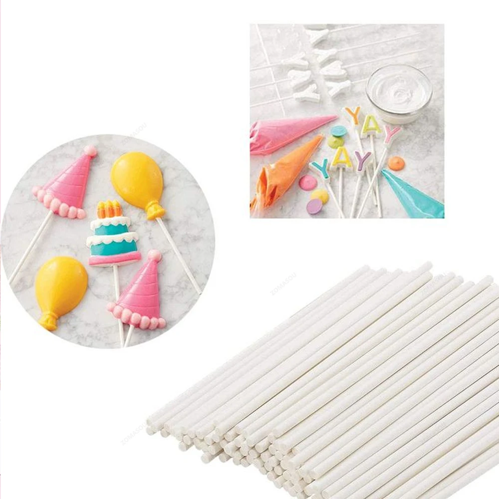 50/500Pcs Top 10/15cm Solid Core White Paper Lollipop Sticks For Chocolate Sugar Candy Lolly Pop Sucker sticks Cake Pop Sticks