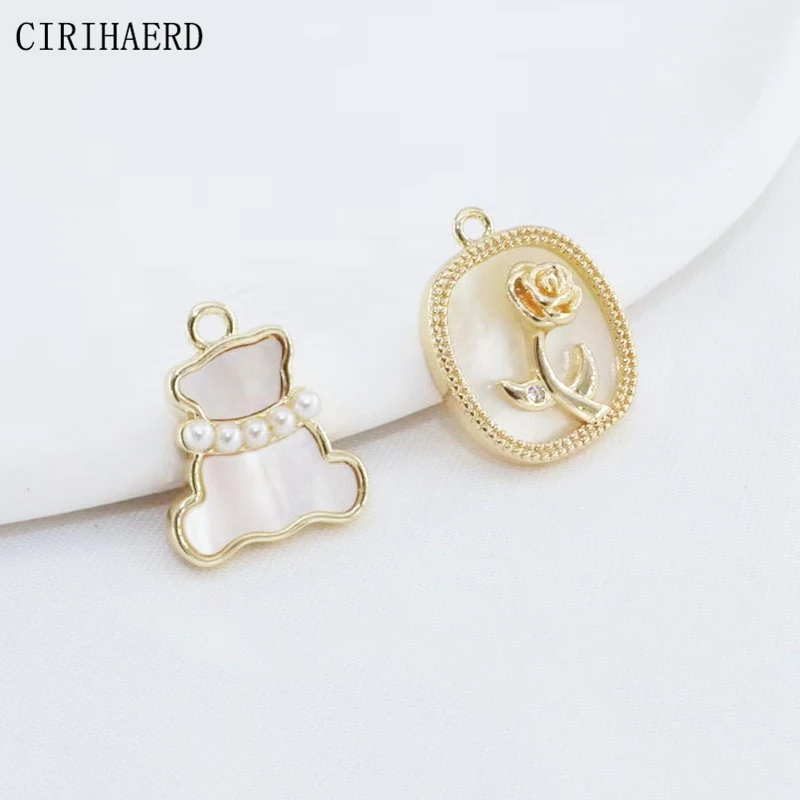 

14K Gold-Plated Rose Flowers Animal Bear Pendant Women's Necklace Jewelry Making Supplies DIY Accessories Pendants And Charms