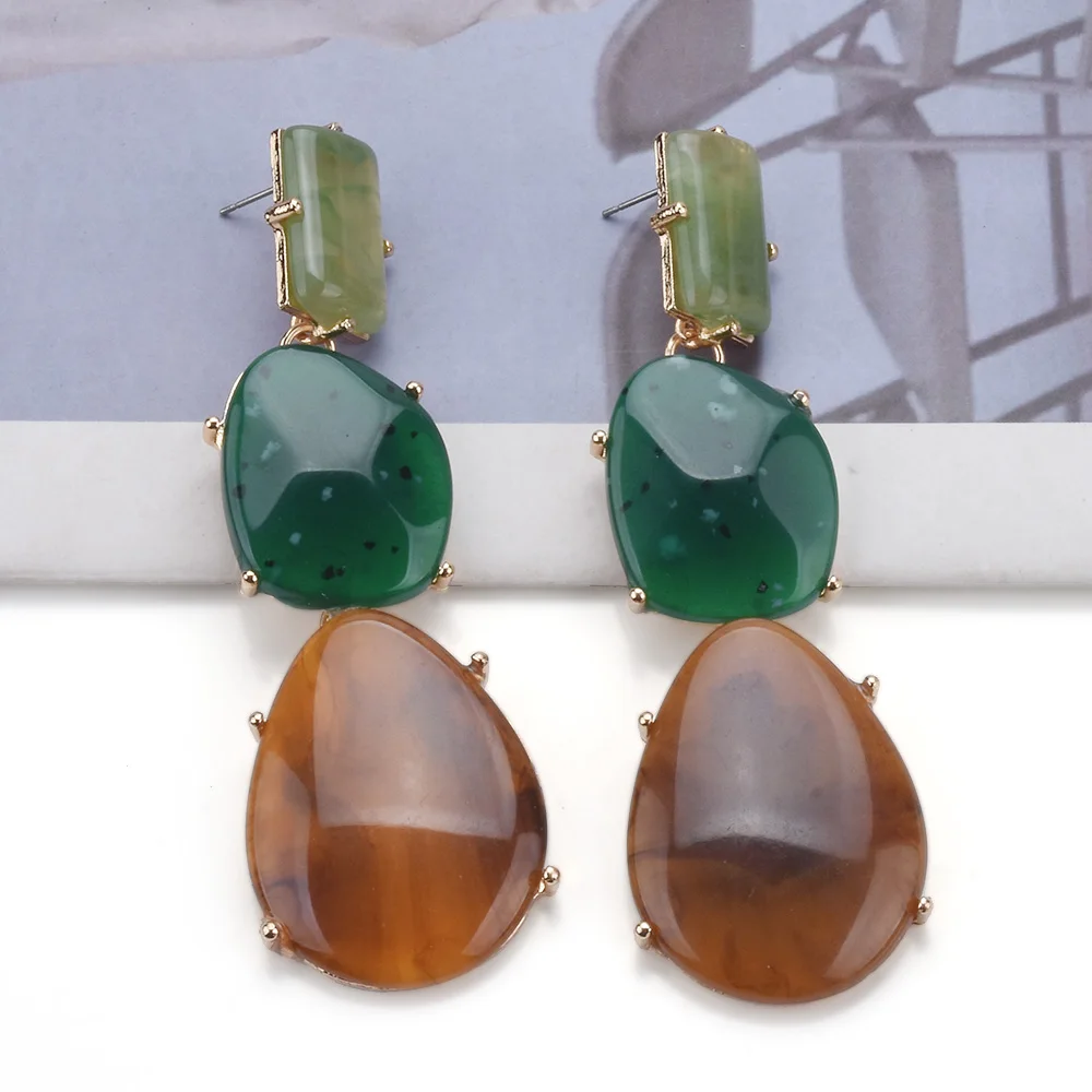 2026 جديد البوهيمي العرقية خمر الراتنج قطرة الماء أقراط النساء الهندي بيان الذهبي المعادن طويلة استرخى أقراط مجوهرات #3