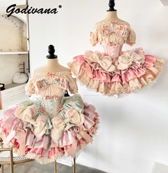 Lolita Retro Off The Shoulder Short Sleeve Top Shirt Girl Womens Lace Bow Solid Color Inner Shirt Sweet Princess Strapless Dress