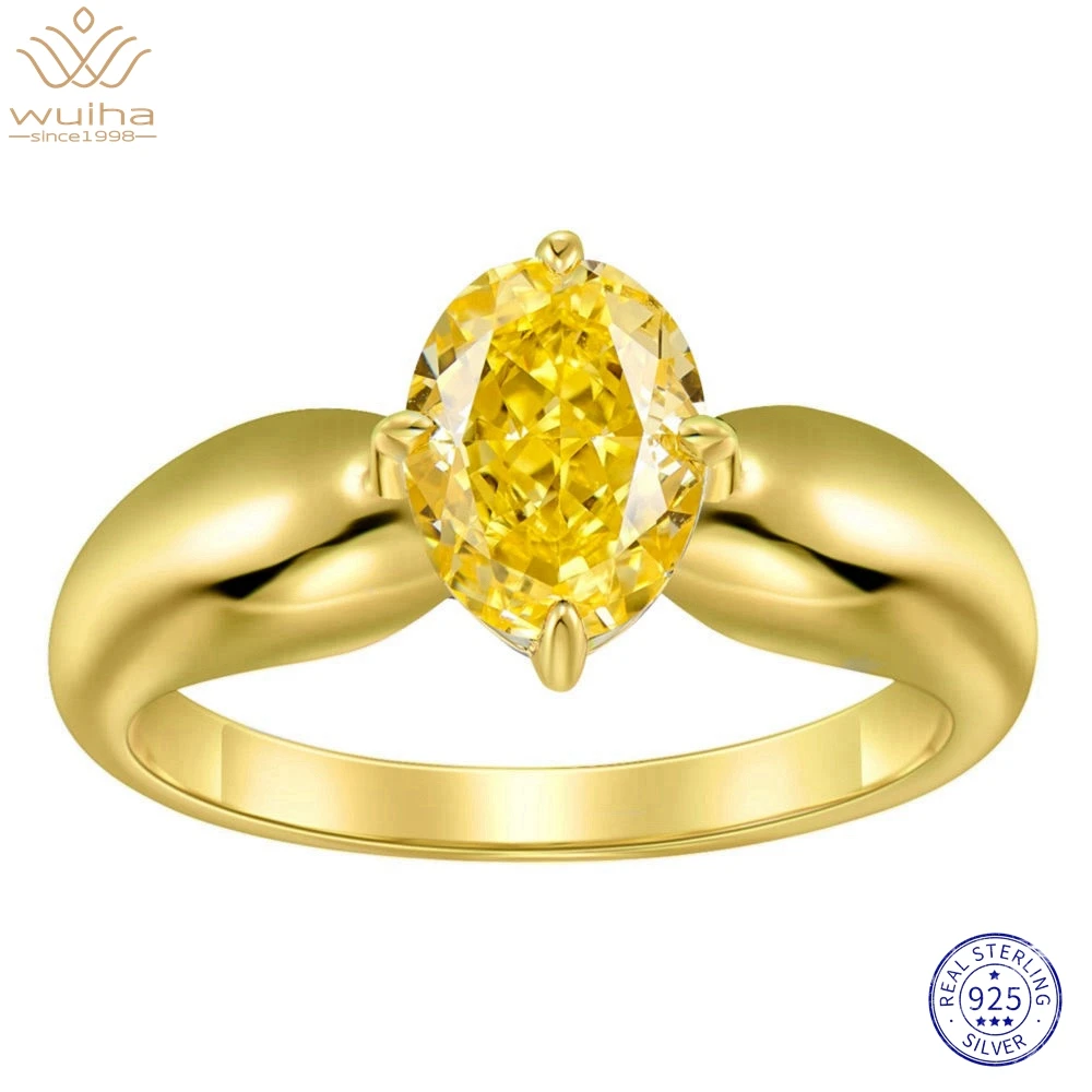 

WUIHA 18K Gold Plated 925 Sterling Silver Crushed Ice Cut Citrine Gemstone Wedding Engagement Rings Fine Jewelry for Women Gifts