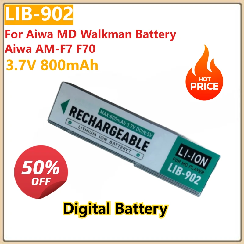 For Aiwa MD Walkman Battery Aiwa AM-F7 F70  3.7V 800mAh LIB-902 Rechargeable with USB-C Port Digital Batteries