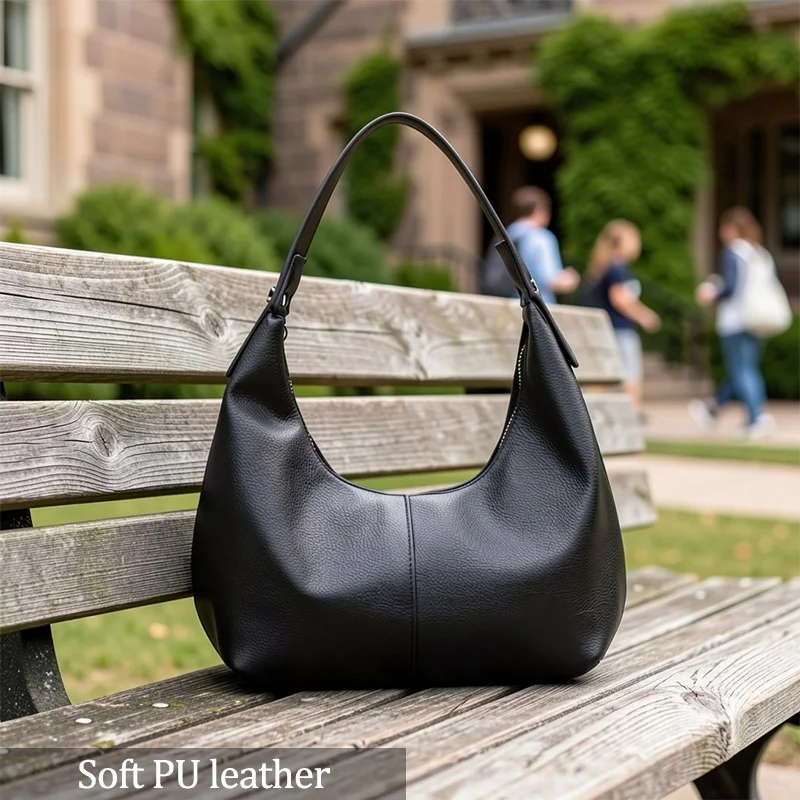 Women Simple Solid PU Leather Hobo Bag Minimalist Underarm Shoulder Tote Bag Casual Large Capacity Daily Handbag