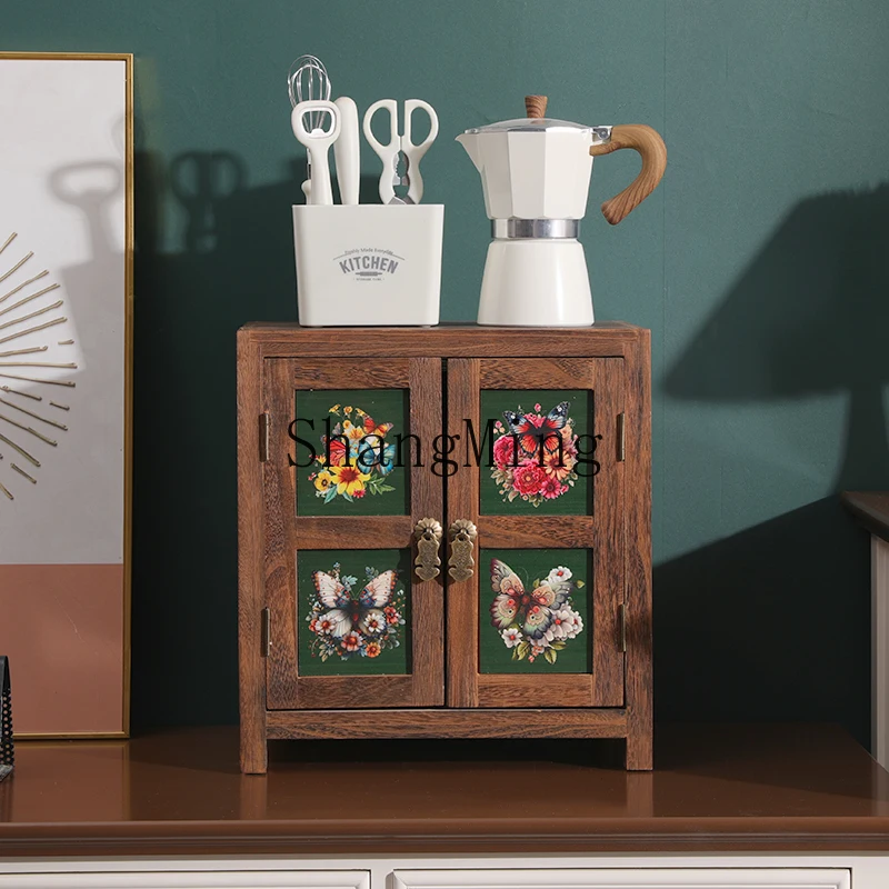 

ZYY solid wood retro simple painted double door desktop storage cabinet jewelry cosmetics storage cabinet