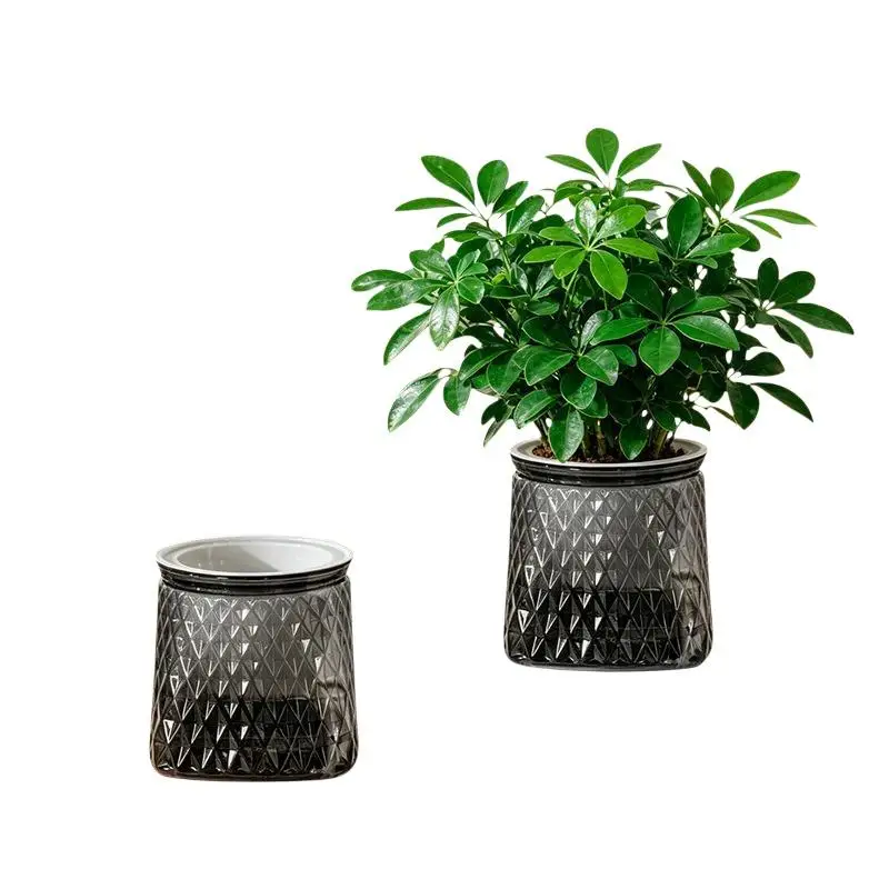 Mini Self Watering Flower Pot Transparent Plastic Multi-use Planter Suitable for Home Office Desktop Plant Decor