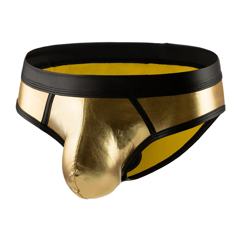 Men's Underwear Bikini Triangle Sexy Patent Leather Color Matching Panties Low-rise Briefs