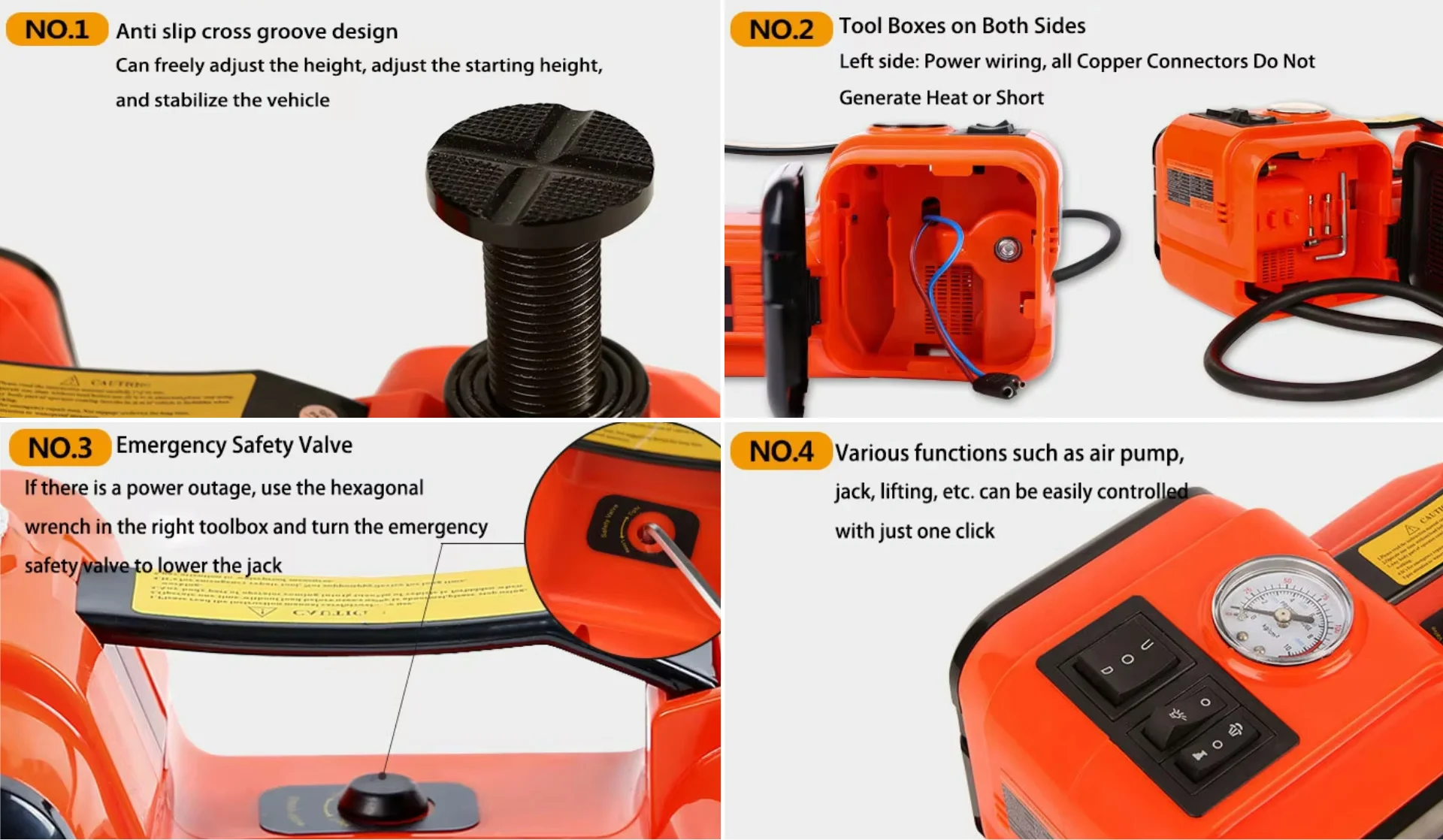 12V Vehicle Electric Hydraulic Jack, 235-530mm, 5t Lifting Capacity, Multi-function, Tire Changing Tool, Home and Outdoor Use