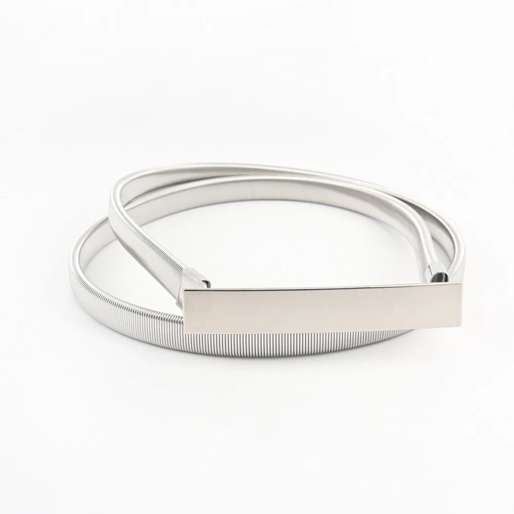 

Solid Color Dresses Elastic Waist Belts New Alloy Metal Narrow Belts Elastic Waist Chain