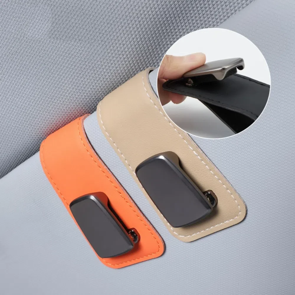 

New Multifunction Eyeglasses Clip PU Solid Color Card Case Sun Visor Car