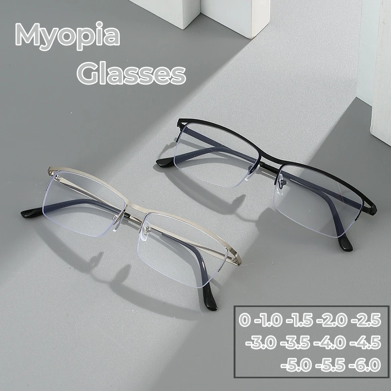 

Business Men Half Frame Myopia Eyeglass Blue Light Blocking Eye Protection Optical Glasses Women Short-sighted Eyeglasses