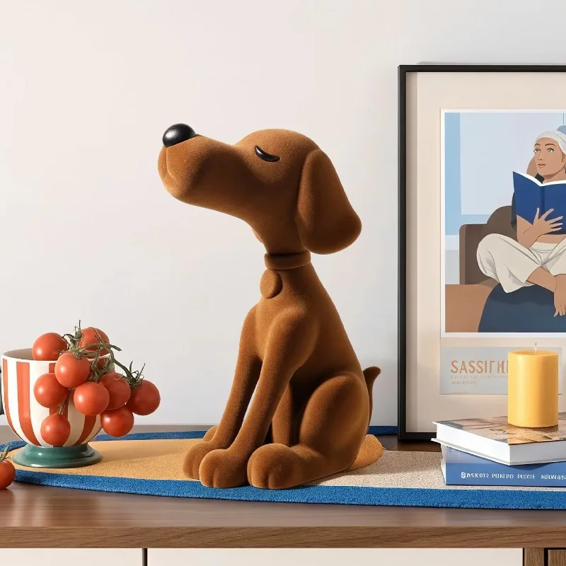 Sitting Hound Animal Figurine Collar Pendant Detail Soft Uniform Brown Surface Office Entryway Tabletop Decor Craft Closed Eye