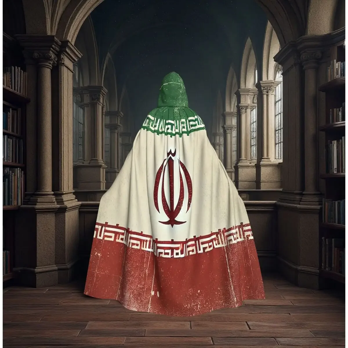 Customization Flag Of Iran Iranian Long Hooded Cloak Witch Medieval Costume Cosplay Cape HalloweenVampire Adult Unisex