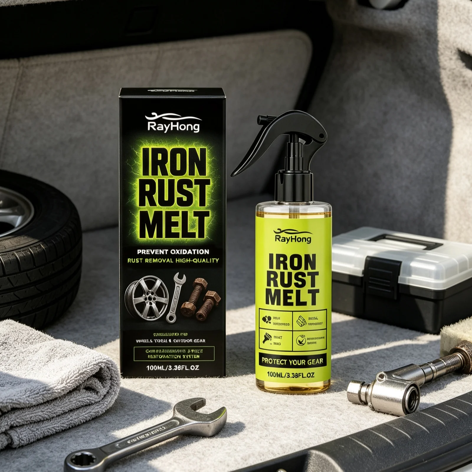 Car Wheel Rim Rust Remover Strong Decontamination Dissolve Rust Iron Buildup Restore Gloss Anti-Oxidation Metal Polishing Spray