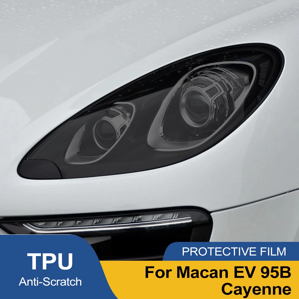 Für Porsche Macan Cayenne Macan EV Anti-Scratch-Scheinwerferfolie – rauchschwarzes TPU-Vinyl-Wrap-Kit für die individuelle Gestaltung von Autolichtern