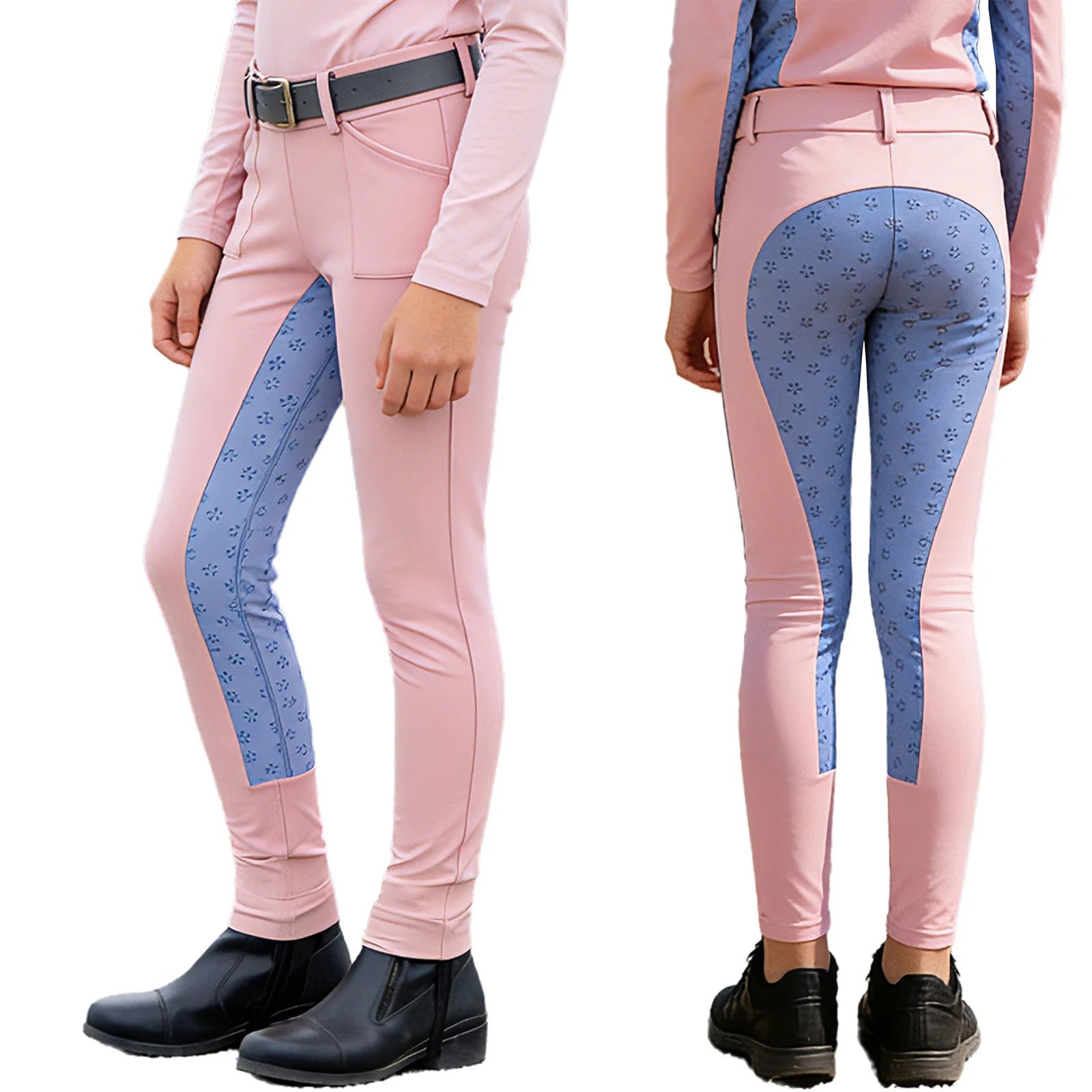 Children Stylish Horse Riding Pants Girls Outdoor Workout Sportswear Equestrian Breeches Elastic Waistband Leggings with Pockets