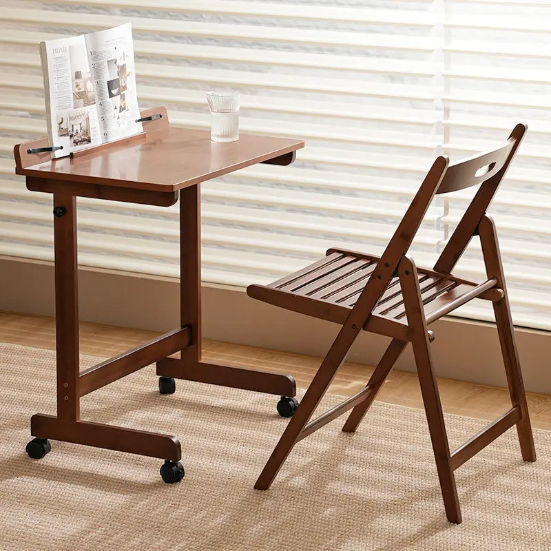Bamboo C-Shaped Side Table Wheeled Student Writing Desk Movable Bedside Laptop Desk Living Room Multifunctional Storage Fixture