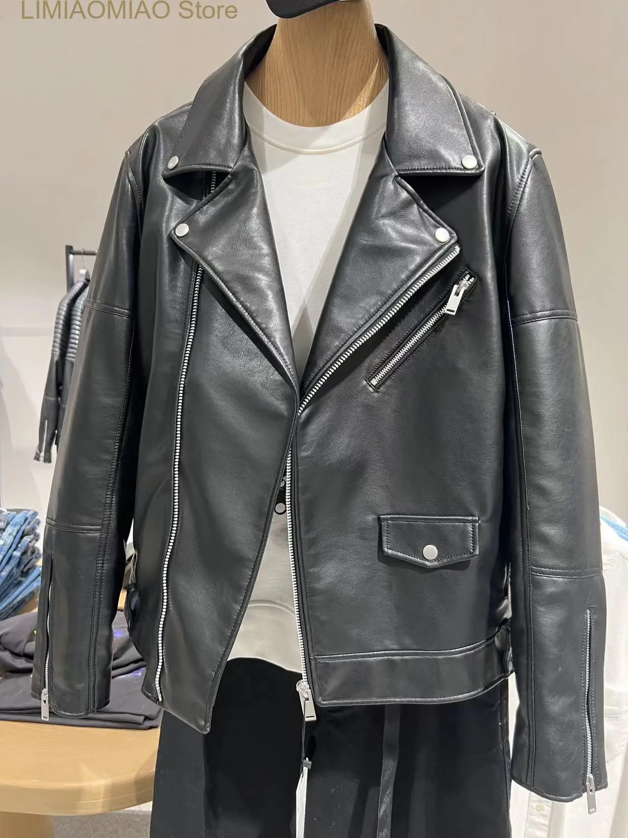 

New Men's imitation leather locomotive model jacket black coat men's slim-fit PU leather rider leather