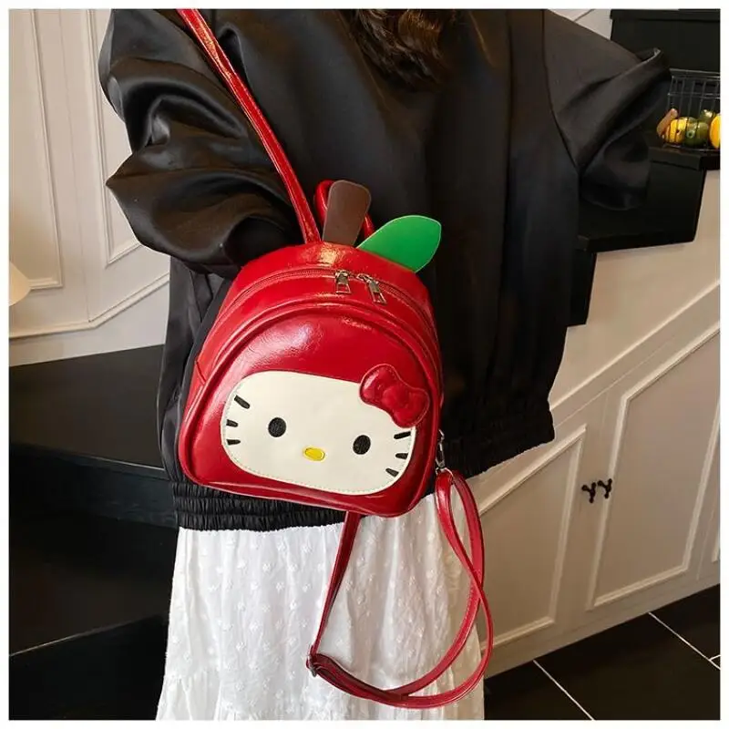 Anime Hello Kitty Roter Rucksack Sanrio Kawaii Pu Freizeit Niedlicher leichter Rucksack Mädchen Junior High School College Prinzessin Rucksack