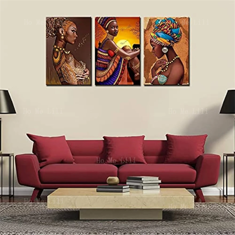 African Woman Portrait Canvas Wall Art Living Room Decorated With 3 Colorful Weird Oil Painting Wall Decorative Artworks