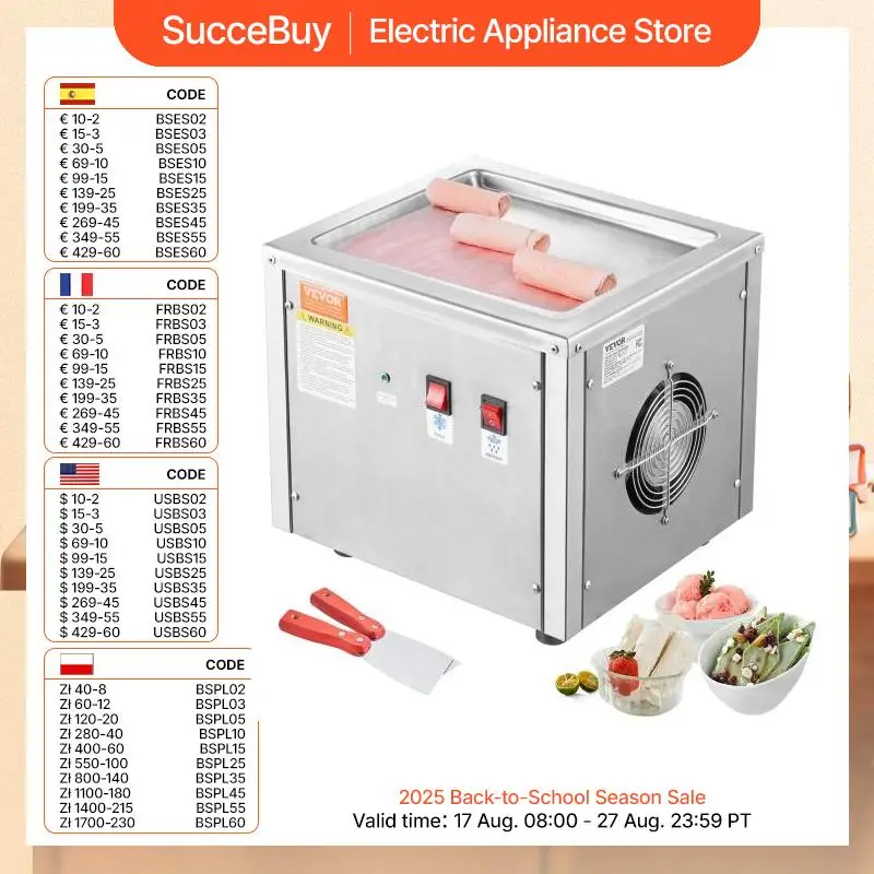 VEVOR-máquina de rollo de helado frito, hielo enrollado de acero inoxidable frito con compresor y 2 raspadores para el hogar y comercial