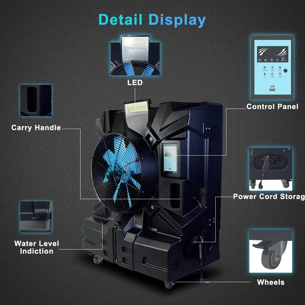 Portable Evaporative Air Cooler Industrial 200㎡ Cooling Range with 46cm Duct Outlet