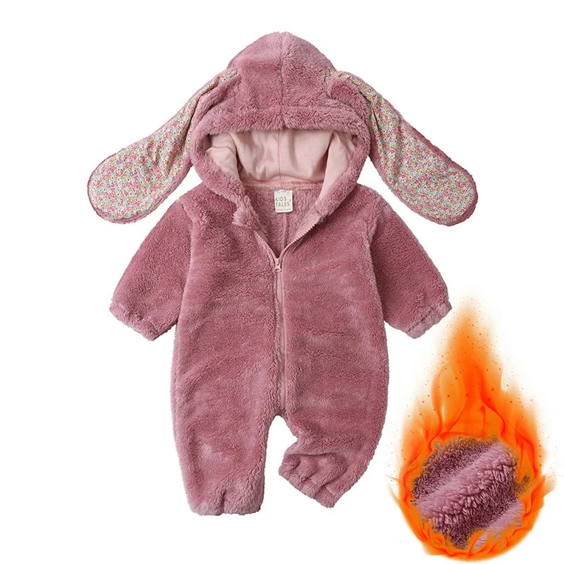 

Winter Cute Baby Girls Boys Rabbit Romper Infant Onesie Jumpsuit Hooded Pajamas Thicken Plush Homewear Newborn Warm Outfits