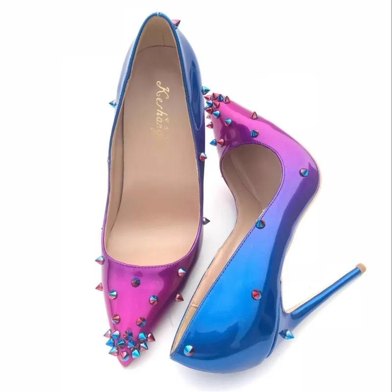2025 Spring New Pink Blue Colorblock Women's High Heels Pointed Stiletto Shallow Sexy Party Dress Women Plus Size Single Shoes