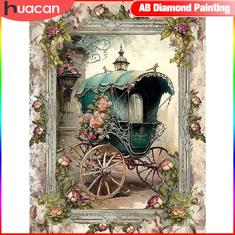 HUACAN Diamond Painting New Collection 2023 Carriage Full Round/Square Mosaic Flower 5D DIY Bedroom Decoration
