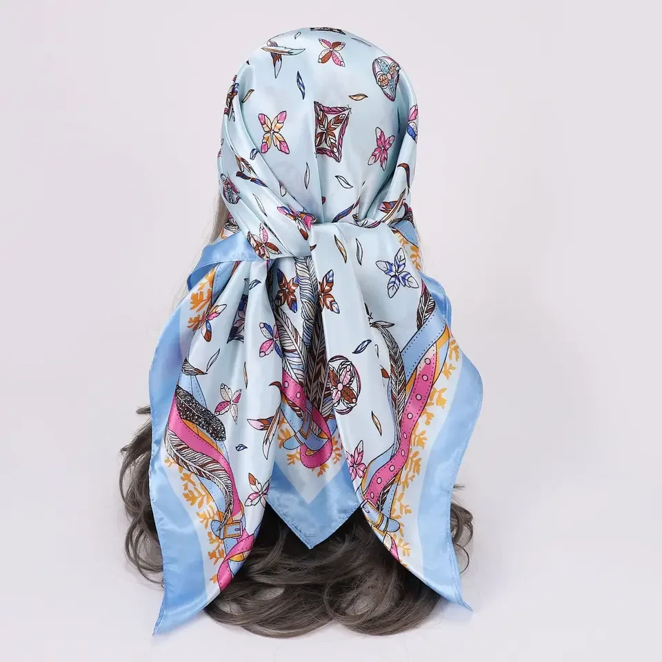 

90x90CM Silk-like Women's Scarf Floral Print Shawl Wrap Neck Square Bandana Fashion Accessories
